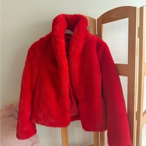 INC International Concepts Bold Red Faux Fur Coat